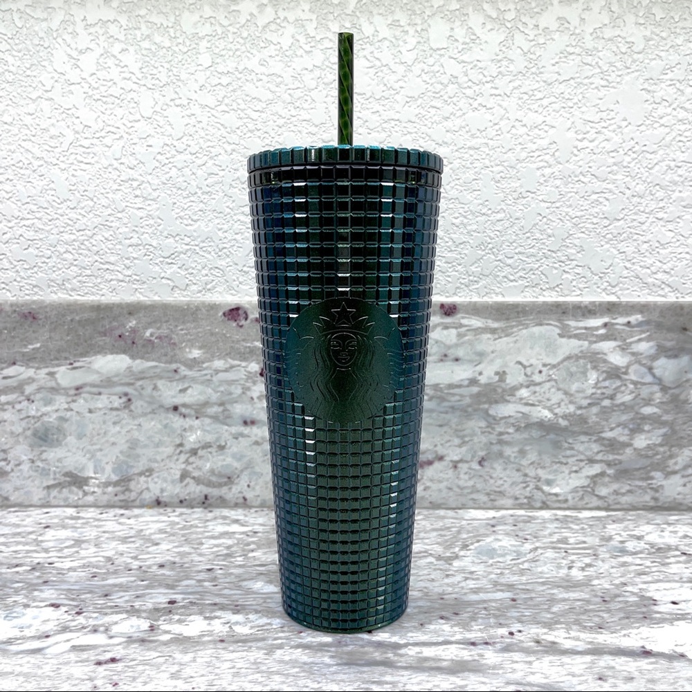 Starbucks NWT 2021 Holiday Limited Edition Forest Green Metallic Grid- 24oz